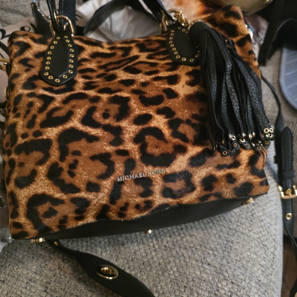 Michael Kors Handbags - Michael Kors Leopard and Black Shoulder Bag
